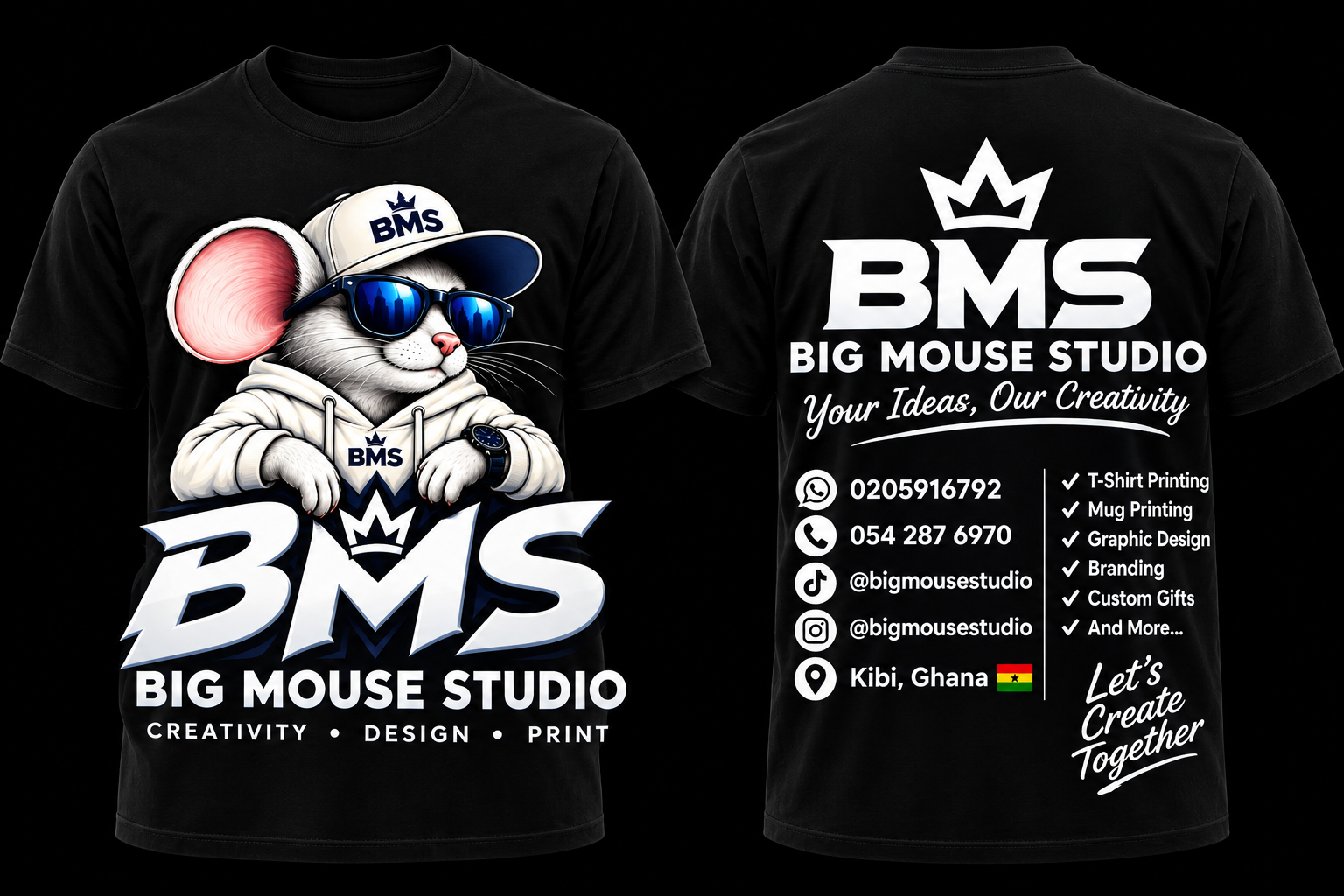 Black BMS Big Mouse Studio Graphic T-Shirt
