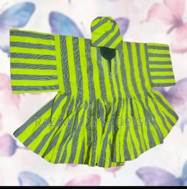 Neon Green and Grey Striped Smock with Matching Cap 1