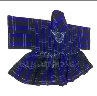 Blue and Black Striped Woven Smock with Hood and Peplum