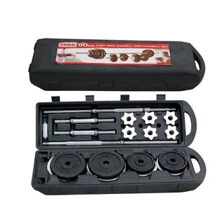 York Fitness 50kg Cast Iron Barbell and Dumbbell Set