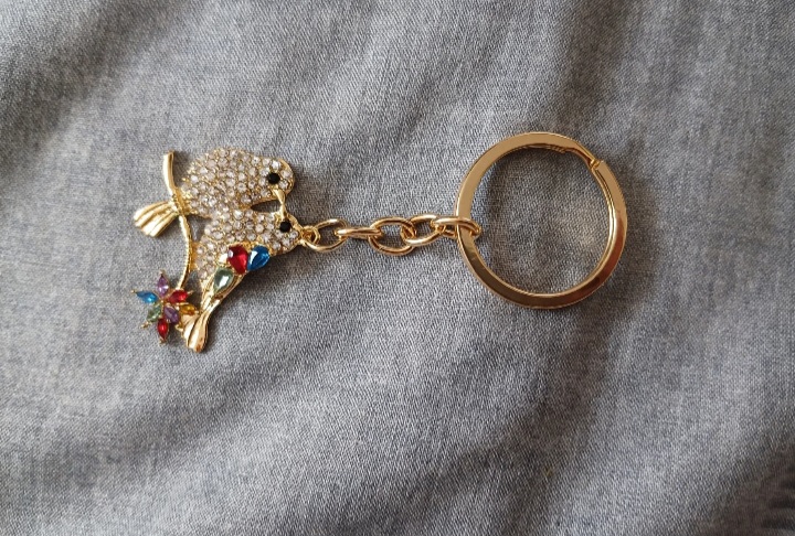 Gold-Tone Bird Keychain with Rhinestones and Crystals