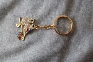 Gold-Tone Bird Keychain with Rhinestones and Crystals