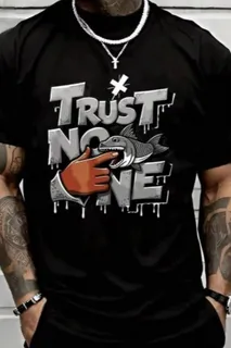 Black Graphic T-Shirt with Trust No One Print