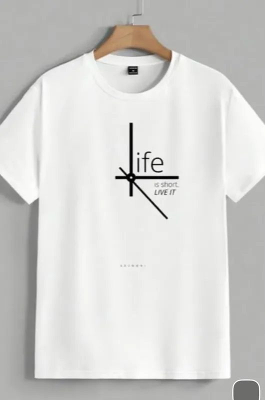 White Graphic T-Shirt - Life Is Short Live It Print 1