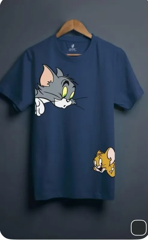 Navy Blue T-Shirt with Cat and Mouse Cartoon Print 1