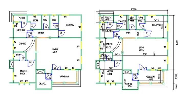 Two bedrooms Self-Contained house plan. 1