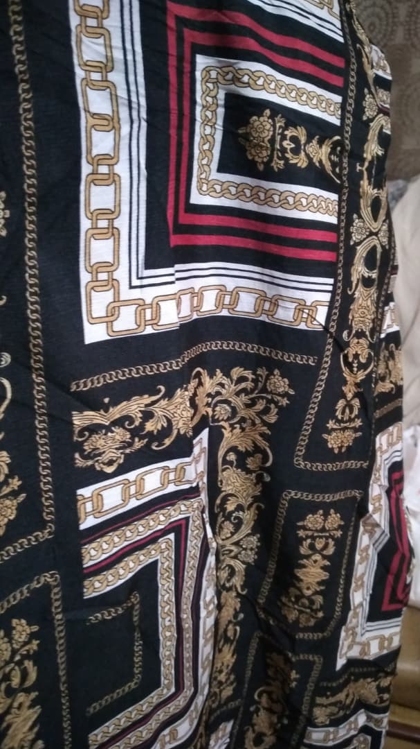 Black Baroque Print Fabric with Gold Chain Design