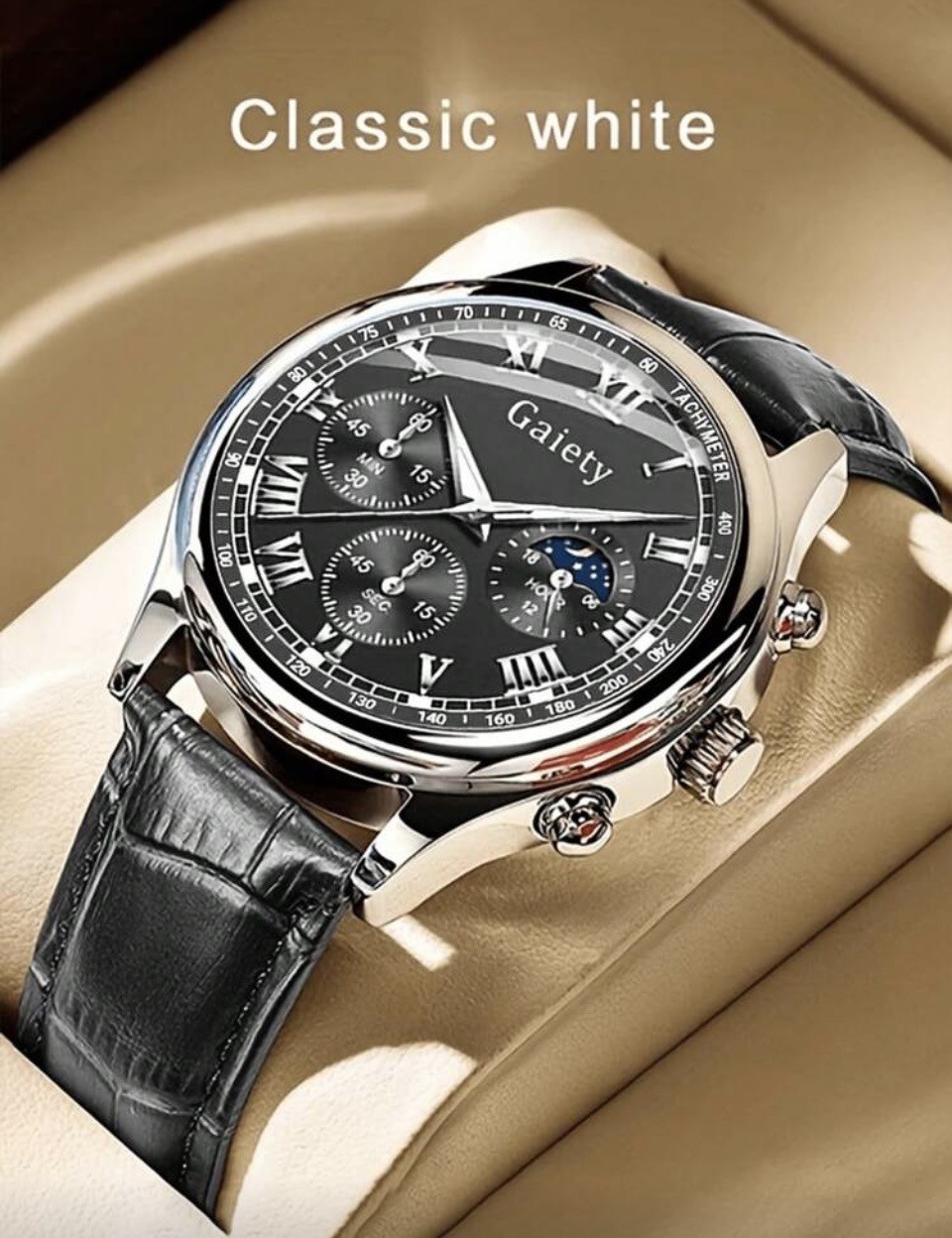 Gaiety Black Dial Wristwatch with Black Leather Strap 1