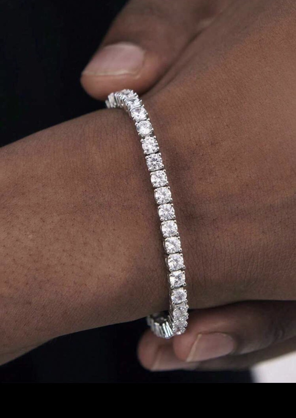 Silver-Tone Tennis Bracelet with Round Clear Stones 1