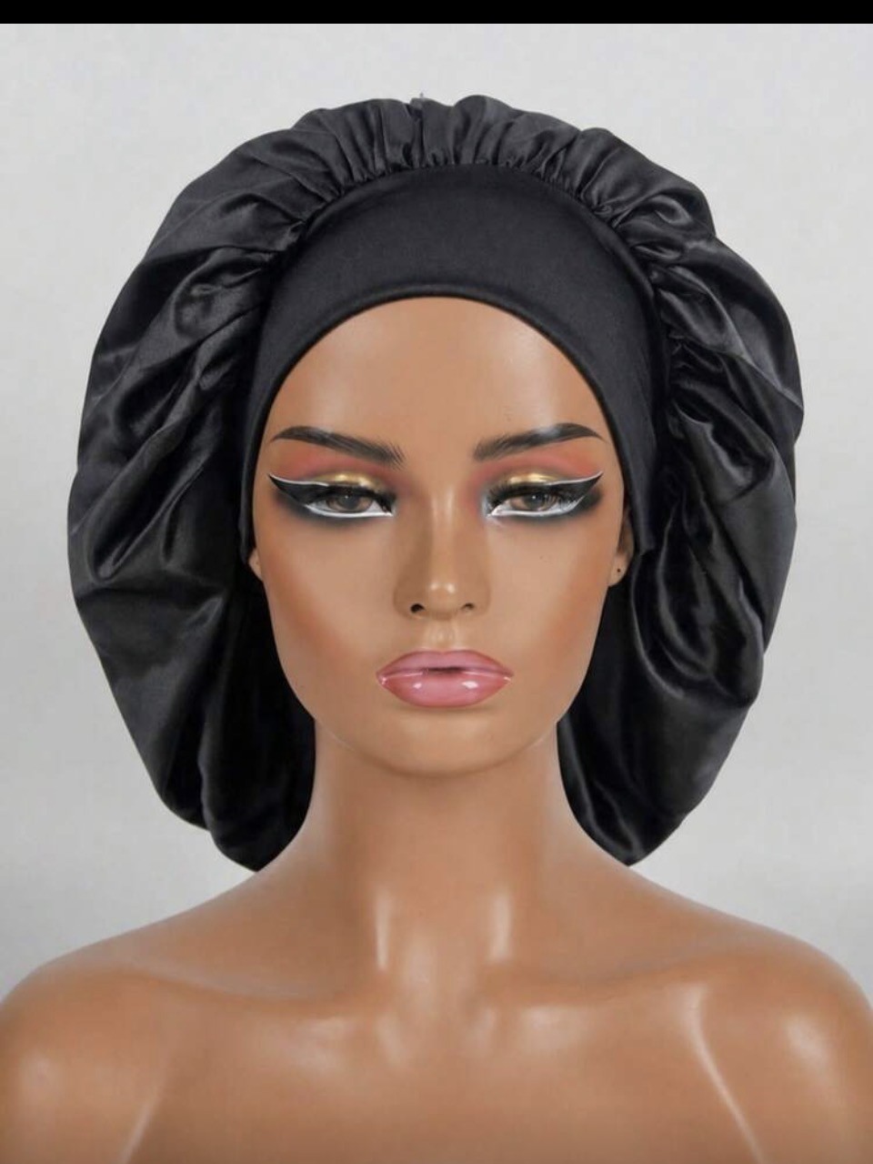 Black Satin-Look Bonnet with Wide Band 1