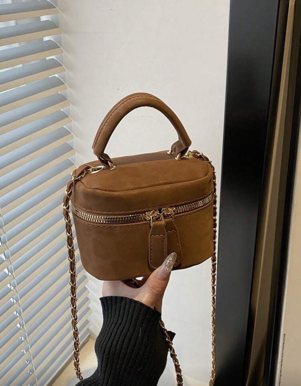 Brown Mini Vanity Handbag with Chain Strap 1