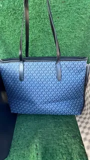 Blue Monogram Tote Bag with Long Black Straps