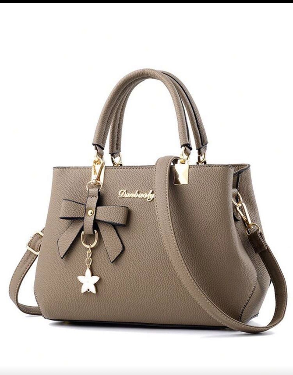 Taupe Top-Handle Handbag with Bow and Star Charm 1