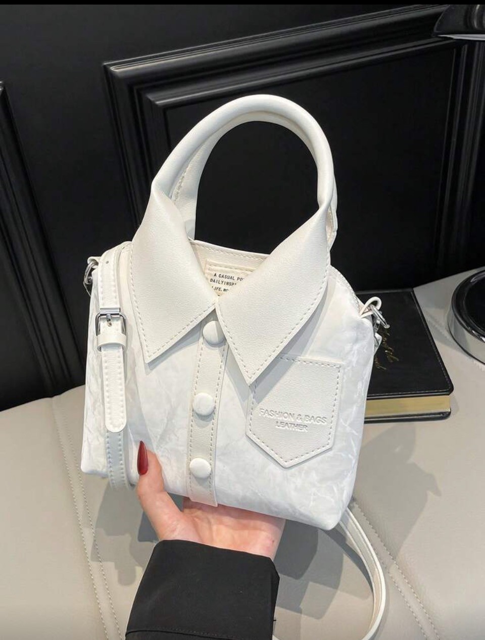 White Shirt-Shaped Top Handle Handbag with Shoulder Strap 1