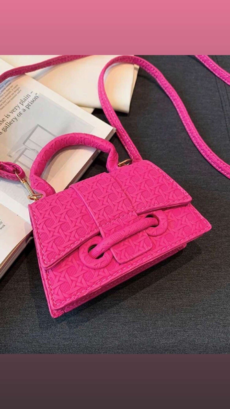 Hot Pink Textured Mini Top Handle Crossbody Bag 1