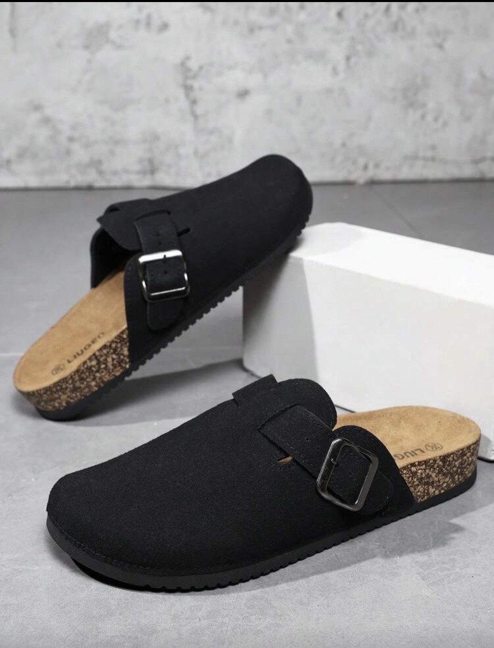 Black Buckle Mule Clogs with Cork Footbed 1