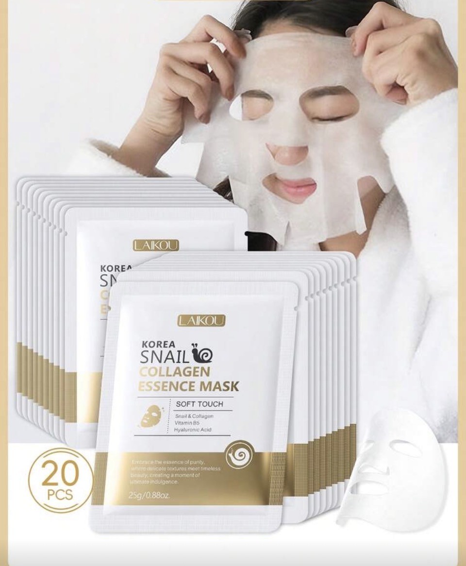 Laikou Korea Snail Collagen Essence Face Mask, 20 Pieces 1