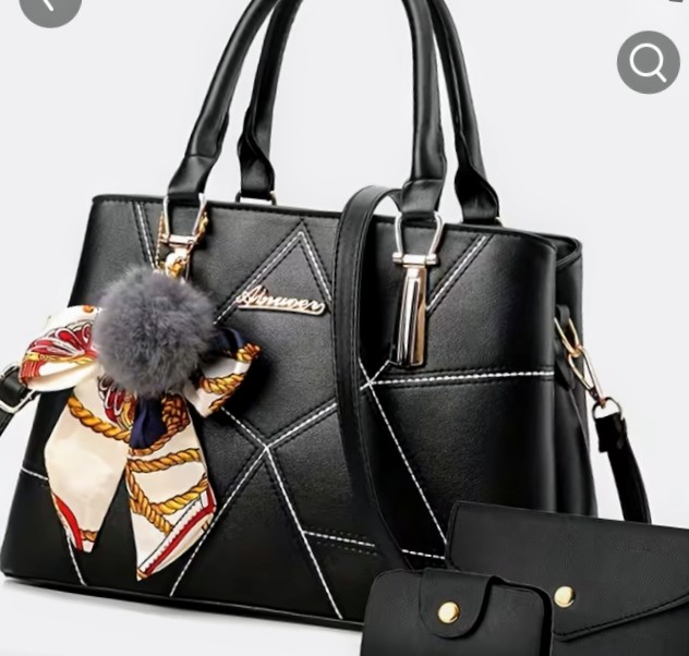 Pink 2-Piece Handbag and Wallet Set with Scarf Charm Detail 5