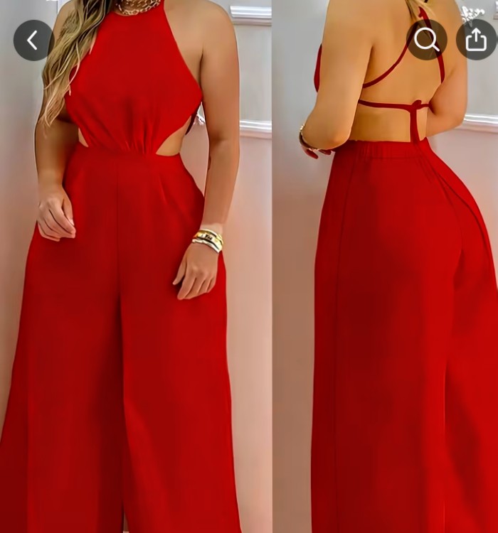 White Halter Neck Open Back Wide Leg Jumpsuit 2