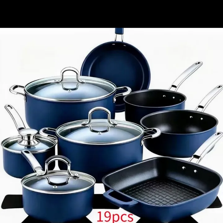 19pcs Mint Green Nonstick Cookware Set with Glass Lids and Pans 3