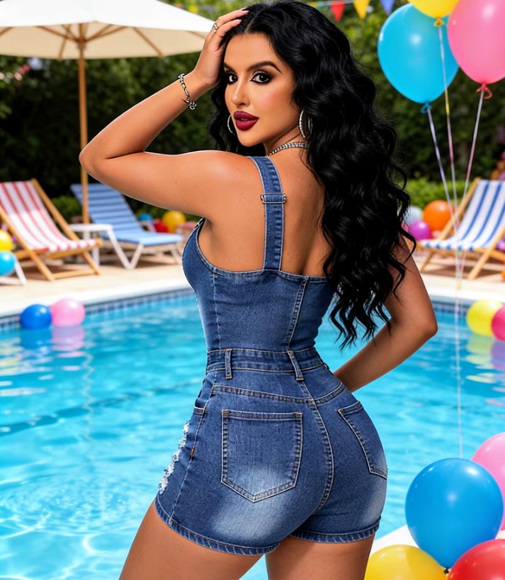 Denim Button-Front Romper with Distressed Shorts 3