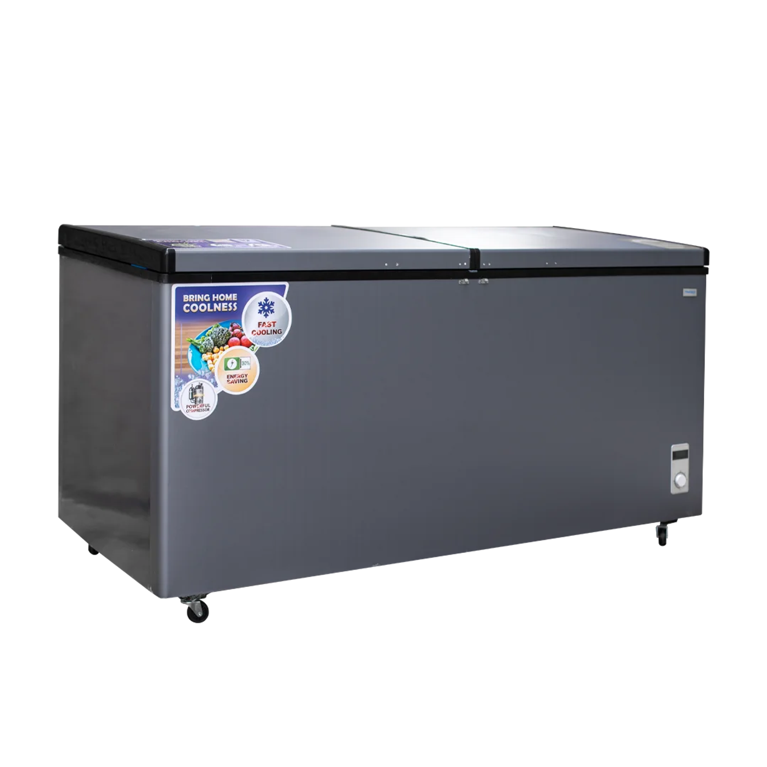 Double Door Chest Freezer with Wheels Grey Finish 2