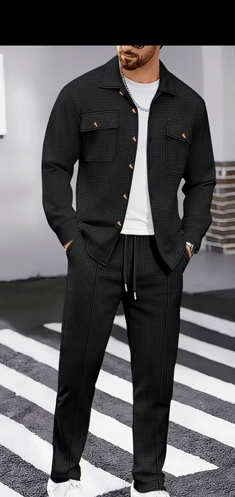 Men's Burgundy Two-Piece Shirt Jacket and Trouser Set 5