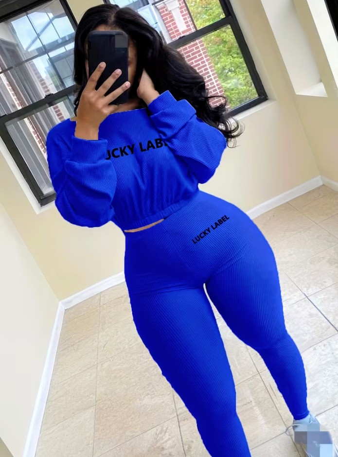 Rust Brown Ribbed Long Sleeve Crop Top and Leggings Set 4