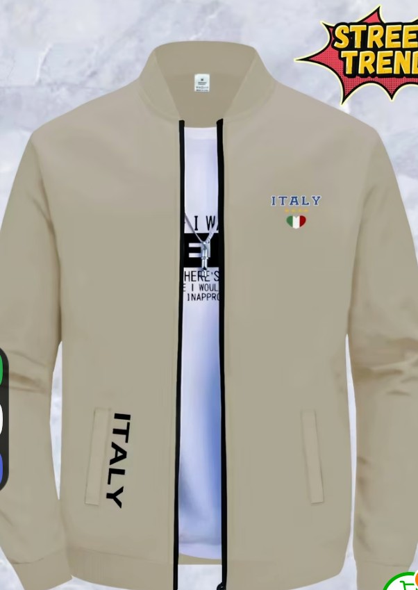 Black Italy Zip-Up Jacket with Flag Emblem 2