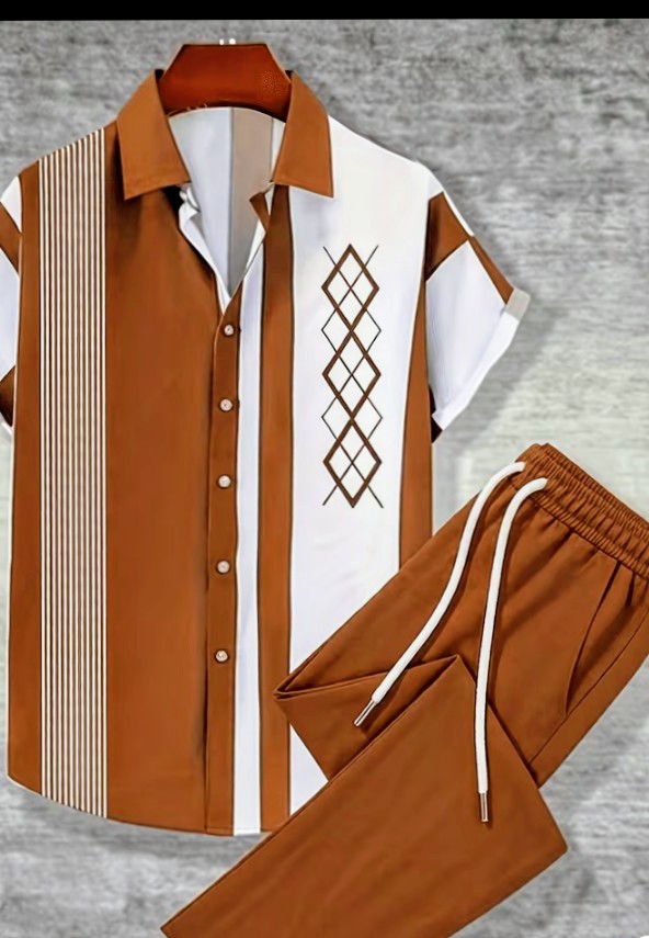 Men's Blue & White Striped Shirt and Trouser Set 2