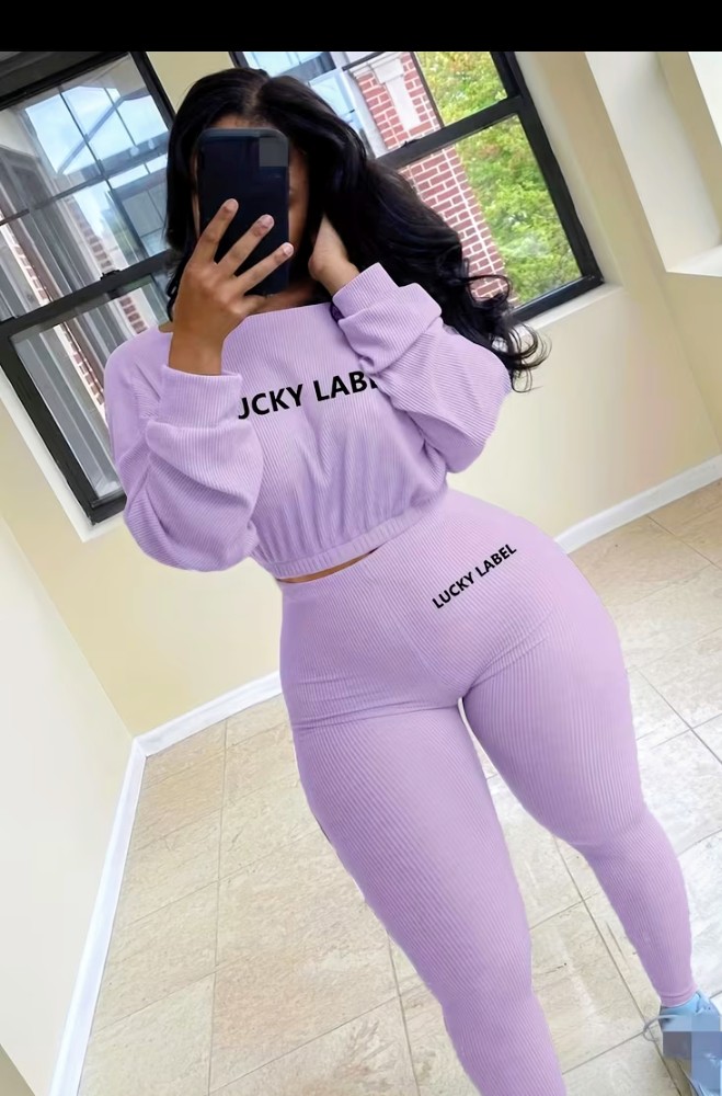 Rust Brown Ribbed Long Sleeve Crop Top and Leggings Set 6
