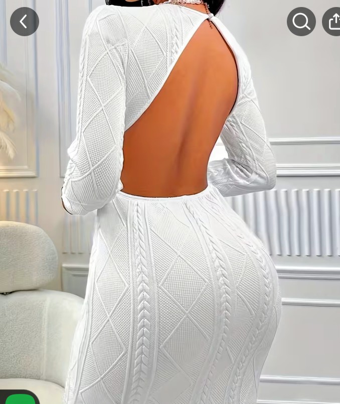 White Cable-Knit Long Sleeve Bodycon Midi Dress 2