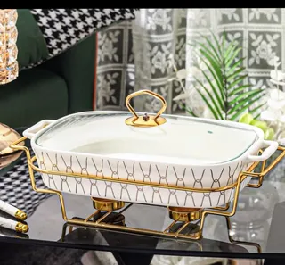 Ceramic Serving Dishes Set with Gold Stands (4 Pieces) 2