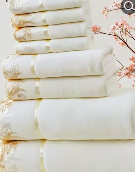 White Towel Set with Gold Crown Embroidery Design (GHS) 5