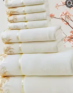 White Towel Set with Gold Crown Embroidery Design (GHS) 5