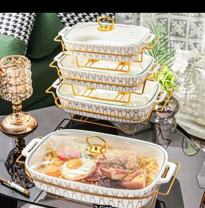 Ceramic Serving Dishes Set with Gold Stands (4 Pieces) 3