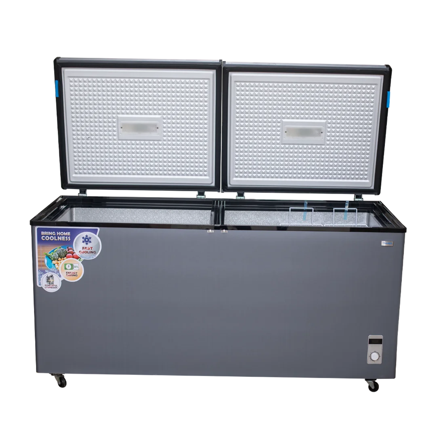 Double Door Chest Freezer with Wheels Grey Finish 3
