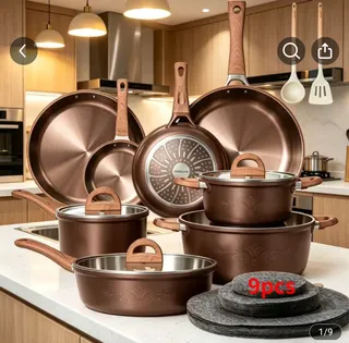 9pcs Red Nonstick Cookware Set with Wooden Handles 3