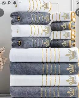Black and White Towel Set with Gold Crown Embroidery 2
