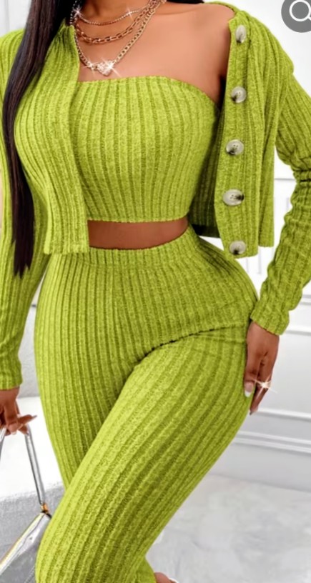 Grey Ribbed Knit Crop Cardigan and Leggings Two-Piece Set 3