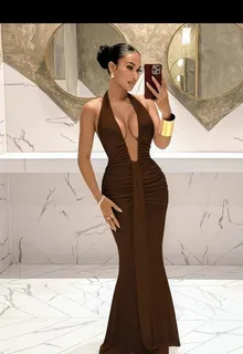 Black Halter Neck Plunging Ruched Maxi Evening Dress 3