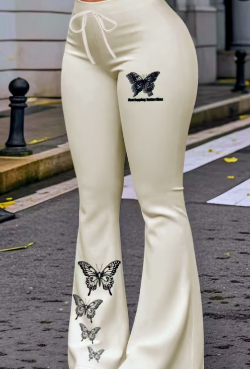 White Flared Pants with Butterfly Print Design 3