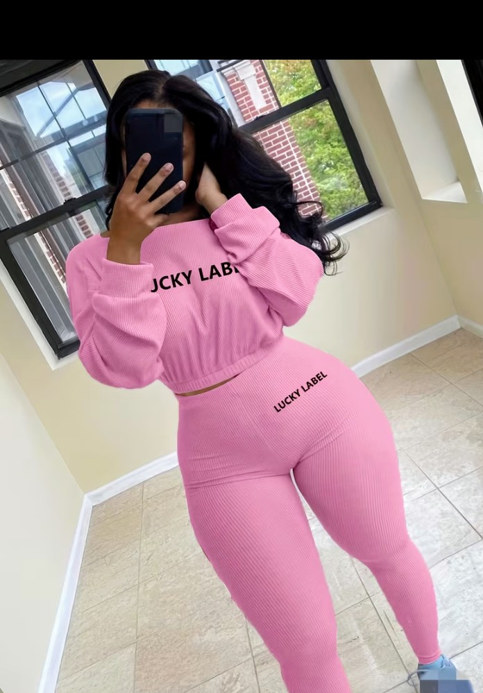 Rust Brown Ribbed Long Sleeve Crop Top and Leggings Set 5
