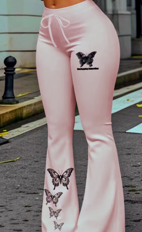 White Flared Pants with Butterfly Print Design 2