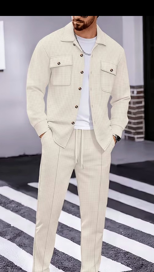 Men's Burgundy Two-Piece Shirt Jacket and Trouser Set 3