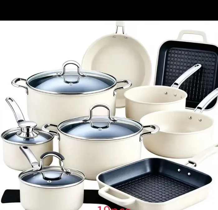 19pcs Mint Green Nonstick Cookware Set with Glass Lids and Pans 2