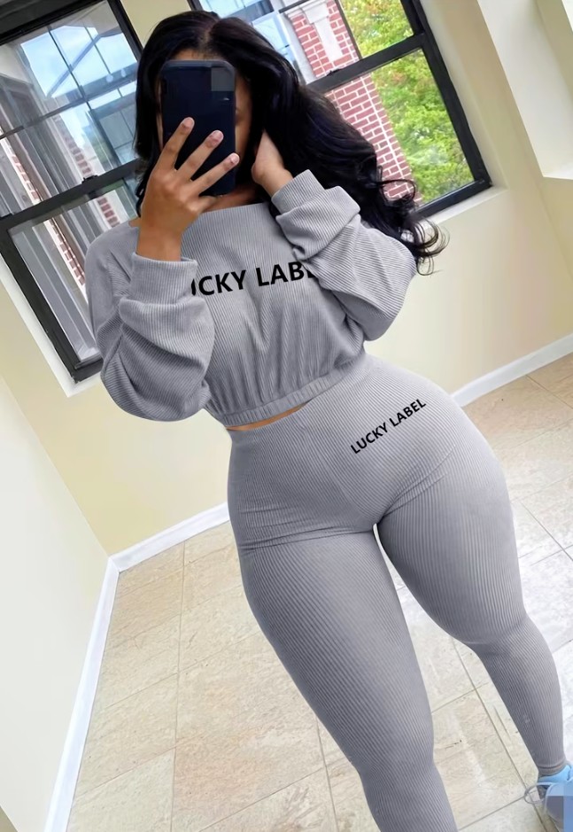Rust Brown Ribbed Long Sleeve Crop Top and Leggings Set 3