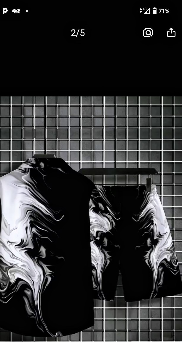 Men's Black and White Marble Print Shirt and Shorts Set 2