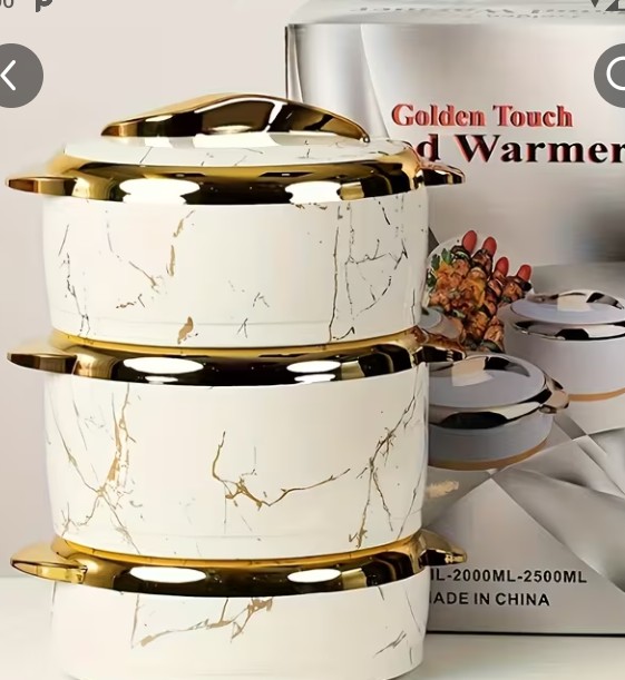 Golden Touch 3-Piece Marble Design Food Warmer Casserole Set 1