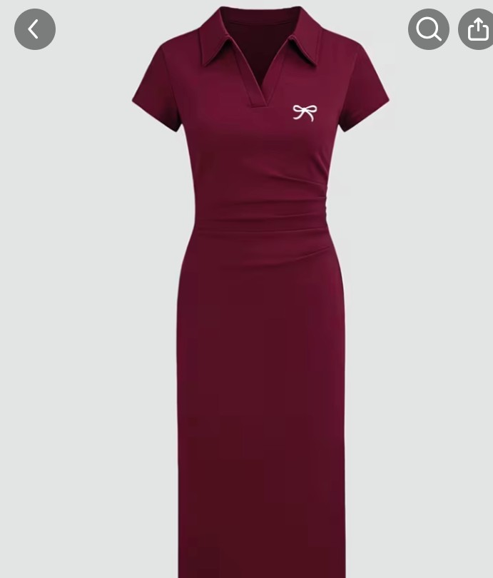 Burgundy Collared Long Dress with Bow Detail 1